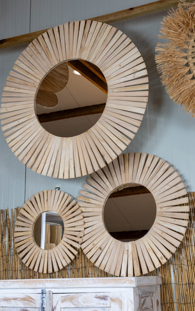 Set van 3 Spiegels met Houten Latjeslijst Taupe