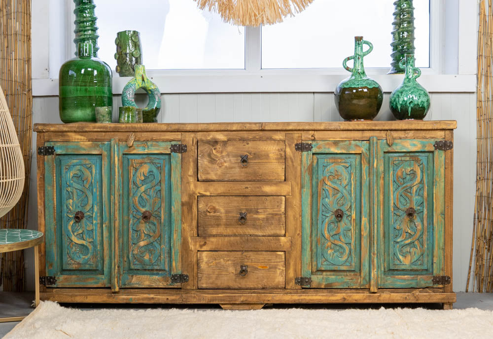 Handgemaakt Houten Dressoir - Zeegroen | 180 x 80 x 40cm