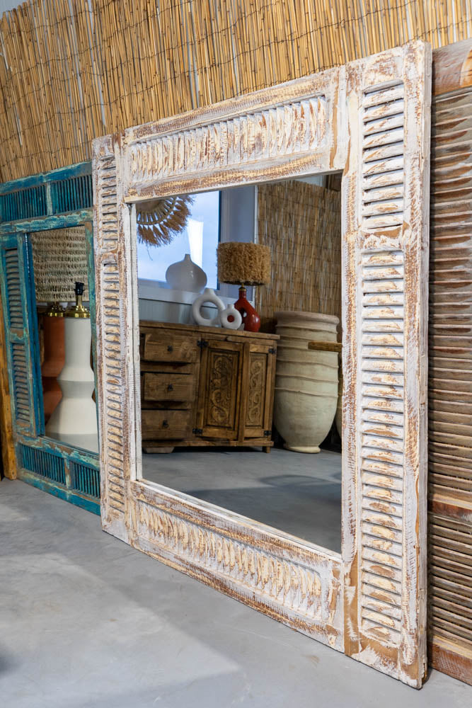 Houten Spiegel van Oude Shutters in Ibiza-Stijl - Wit