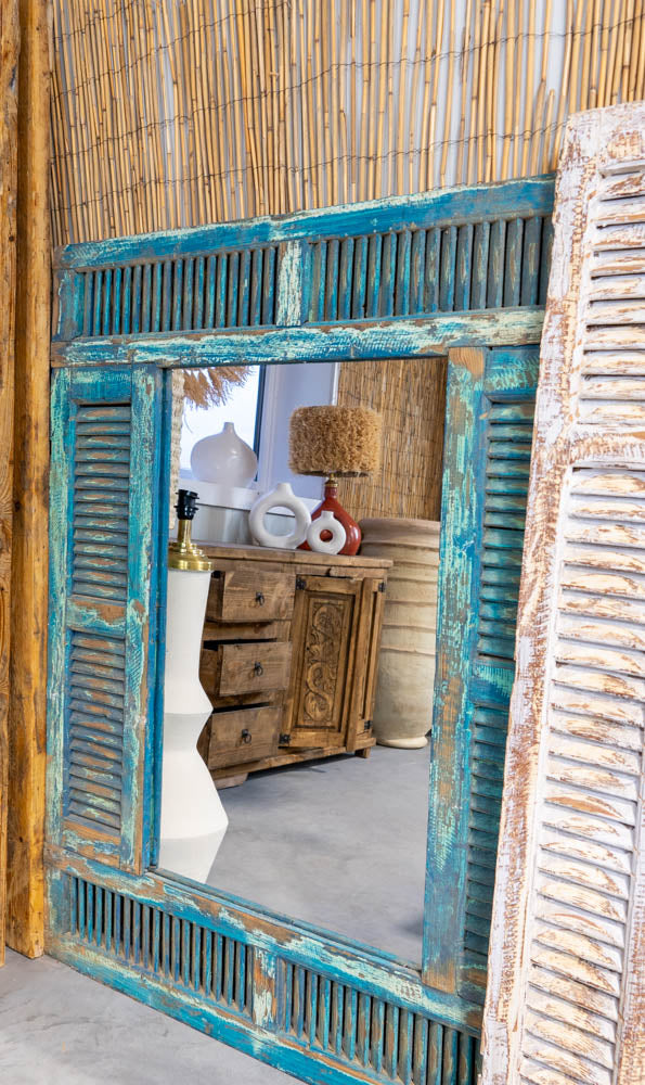 Houten Spiegel van Oude Shutters in Ibiza-Stijl - Ocean green