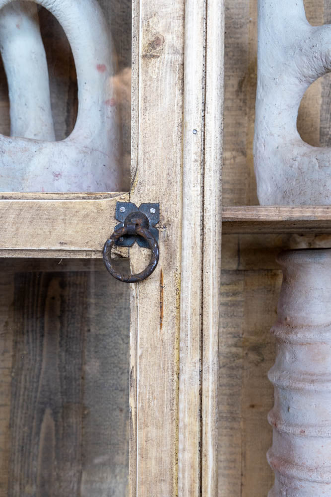 Handgemaakte Naturel 2-Deurs Hoge Kast met Glaspanelen