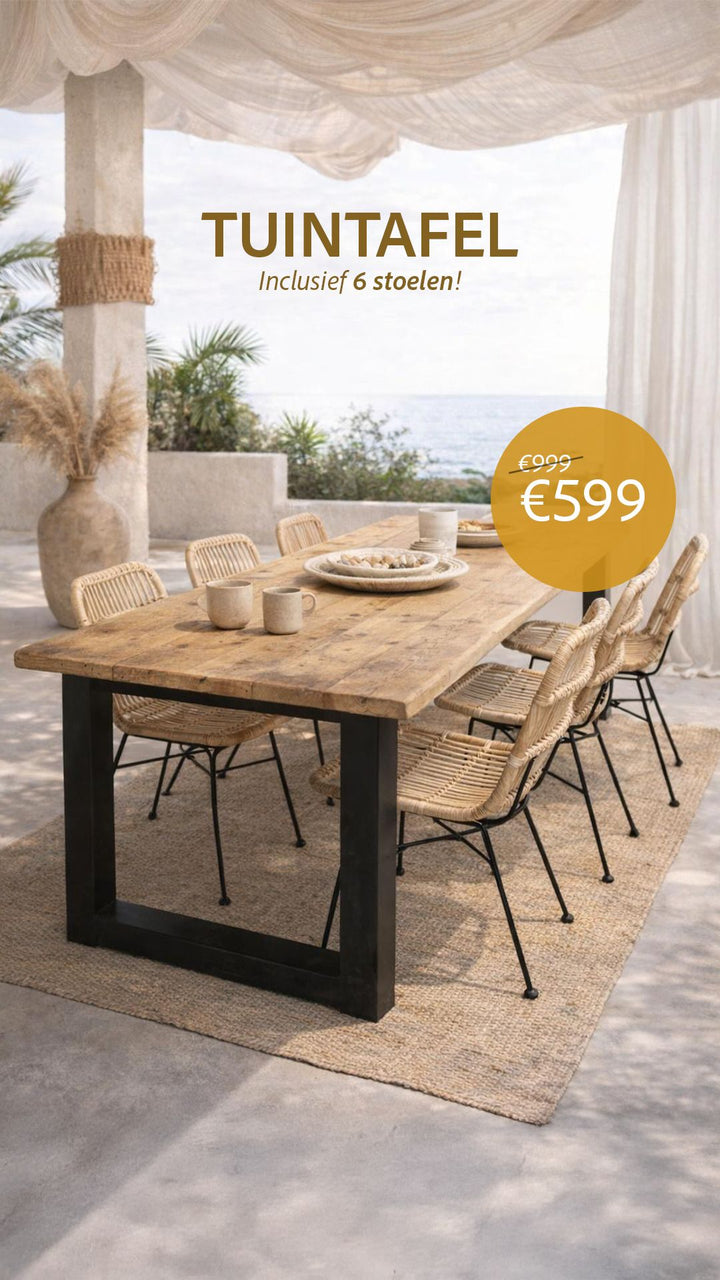 Houten eettafel met stalen poten | 280 x 100 x 80cm